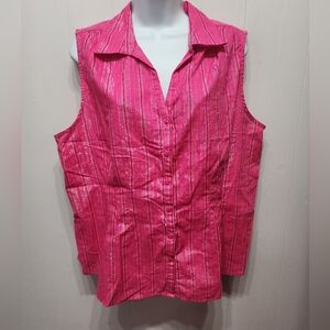 Jaclyn Smith Sleeveless Top XL Pink Silver‎ Thread Button Front Casual B930